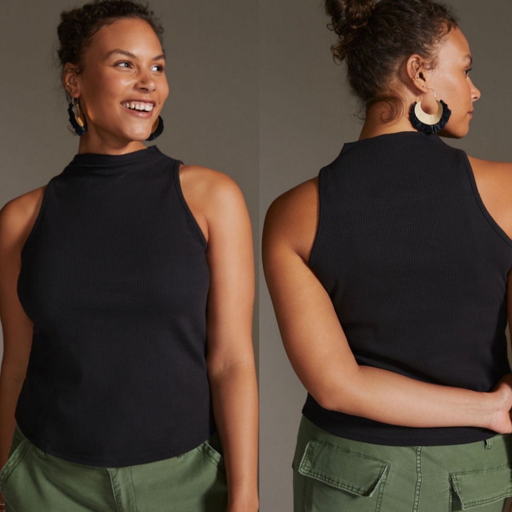 Anthropologie Maeve Alicia Mock Neck Ribbed Top Black Womens Sz 3X Bohemian Boho